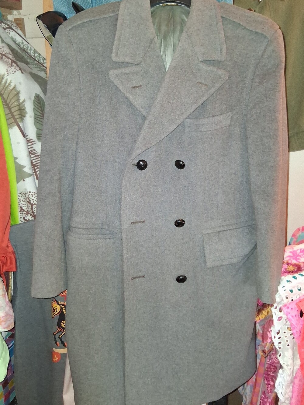 Men's Double-Breasted Wool Gray Overcoat